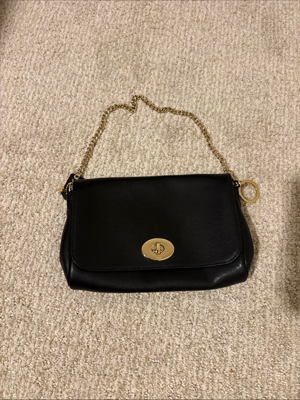Coach Black Leather Shoulder Bag with Gold Hardware